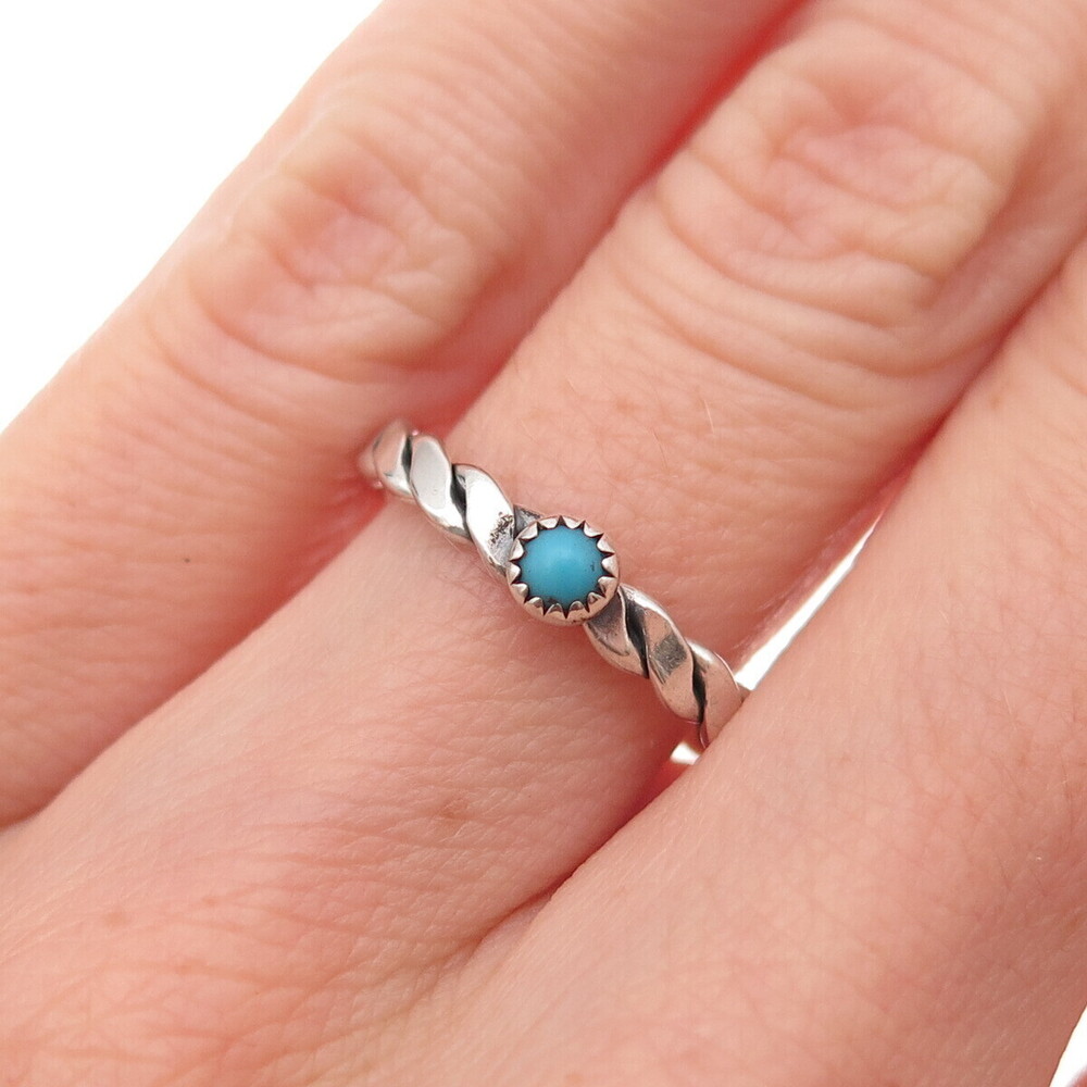 Old Pawn 925 Sterling Silver Vintage Turquoise Snake Eye Tribal Ring Size 5.75